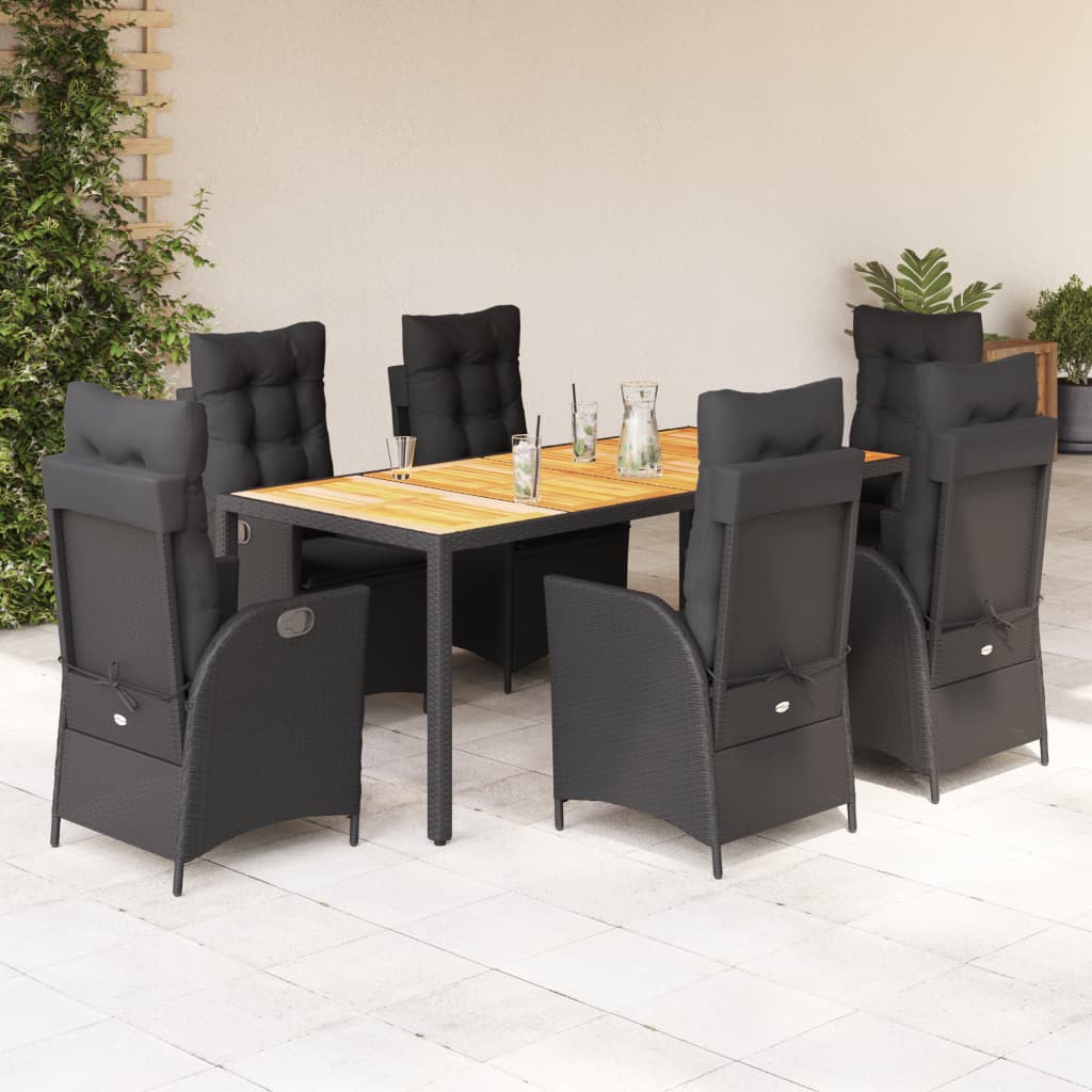 Set da Pranzo da Giardino 7 pz Nero con Cuscini in Polyrattan - homemem39