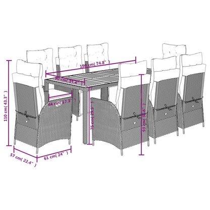 Set da Pranzo da Giardino 9 pz con Cuscini Nero in Polyrattan | homemem39