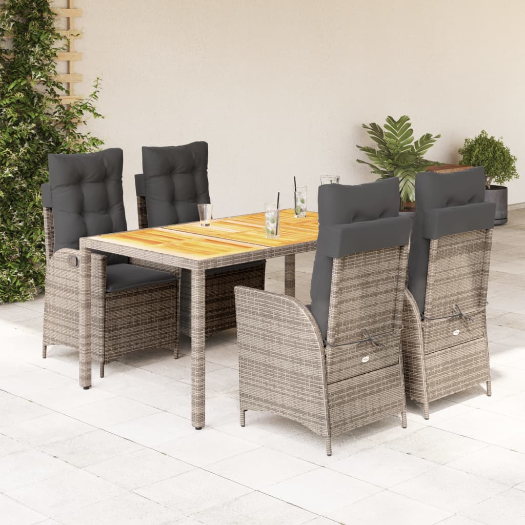 Set da Pranzo da Giardino 5 pz con Cuscini in Polyrattan Grigio - homemem39