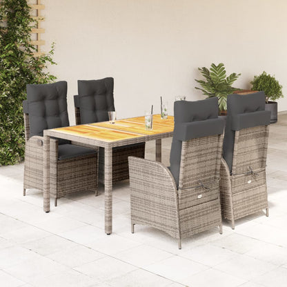 Set da Pranzo da Giardino 5 pz con Cuscini in Polyrattan Grigio - homemem39
