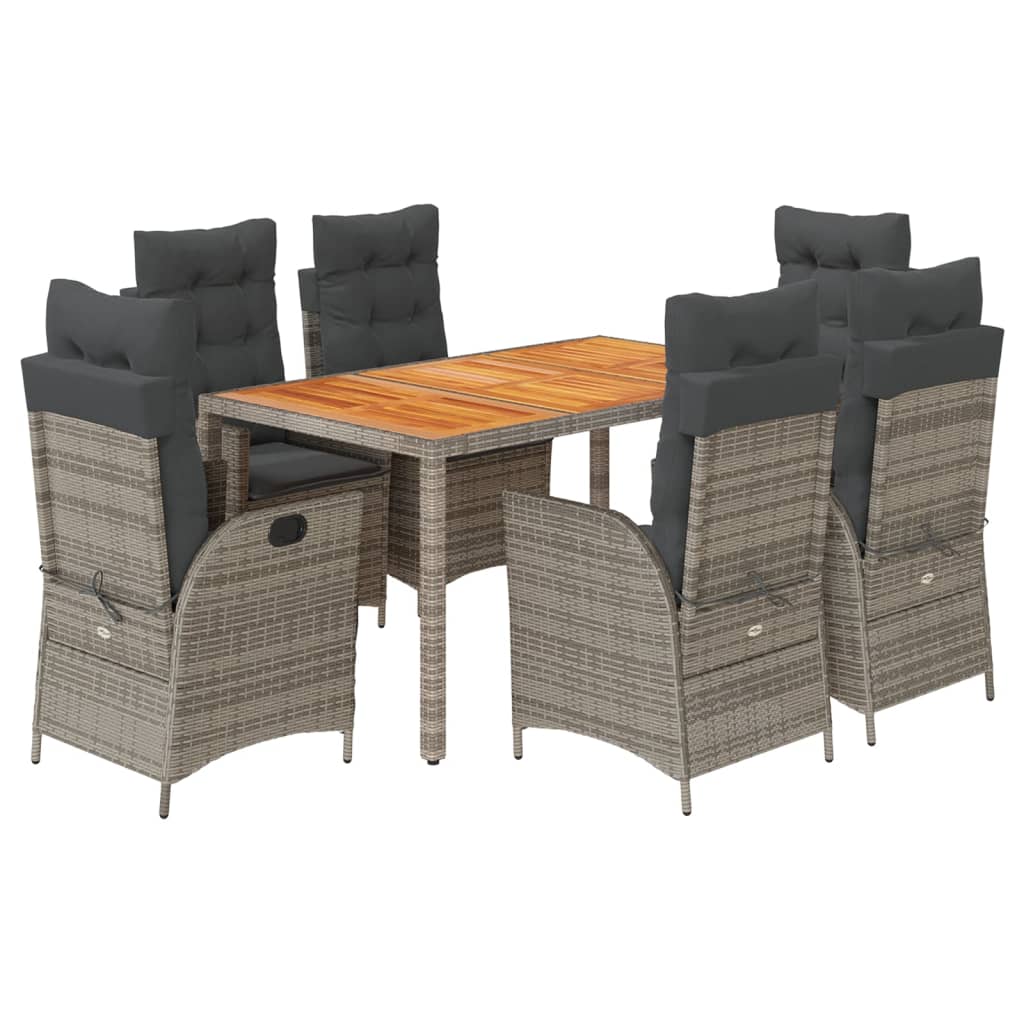 Set da Pranzo da Giardino 7 pz con Cuscini in Polyrattan Grigio - homemem39