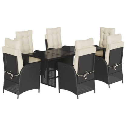 Set da Pranzo da Giardino 7 pz Nero con Cuscini in Polyrattan