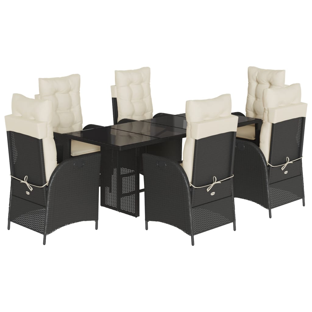Set da Pranzo da Giardino 7 pz Nero con Cuscini in Polyrattan - homemem39