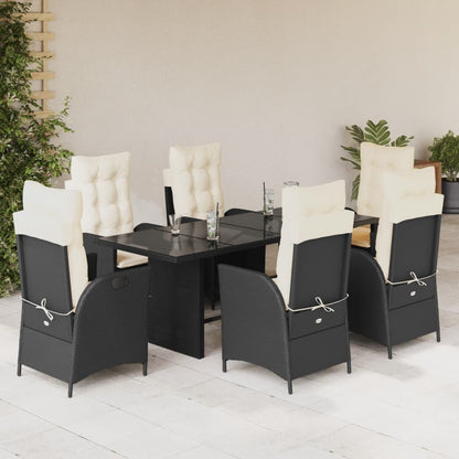 Set da Pranzo da Giardino 7 pz Nero con Cuscini in Polyrattan - homemem39