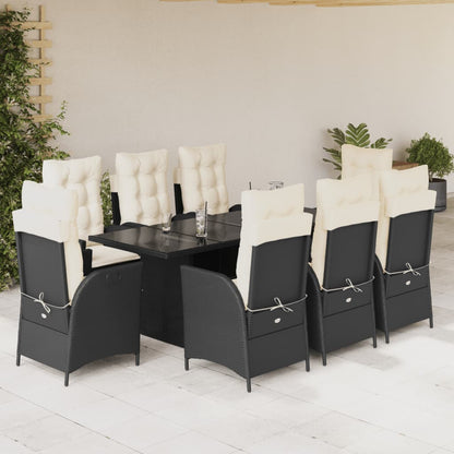 Set da Pranzo da Giardino 9 pz con Cuscini Nero in Polyrattan - homemem39