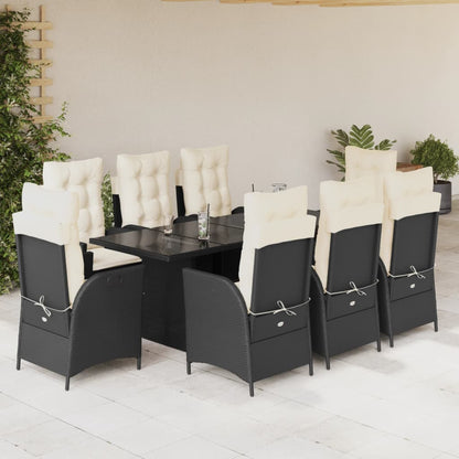 Set da Pranzo da Giardino 9 pz con Cuscini Nero in Polyrattan - homemem39