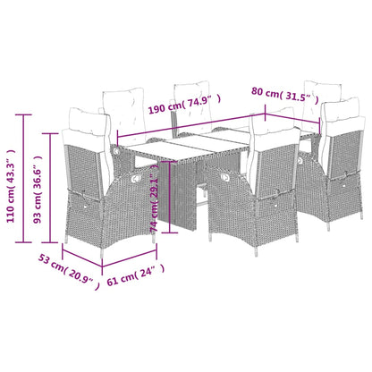 Set da Pranzo da Giardino 7 pz Nero con Cuscini in Polyrattan