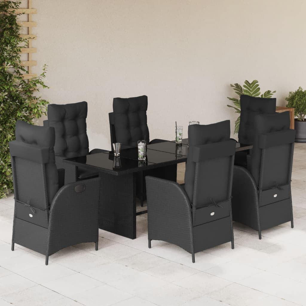 Set da Pranzo da Giardino 7 pz Nero con Cuscini in Polyrattan - homemem39