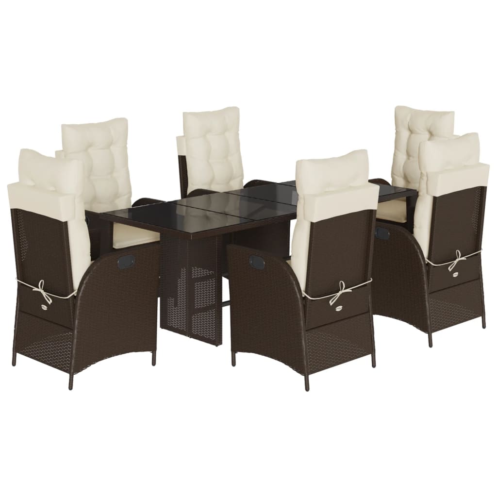 Set da Pranzo da Giardino 7pz con Cuscini in Polyrattan Marrone - homemem39