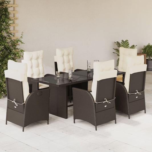 Set da Pranzo da Giardino 7pz con Cuscini in Polyrattan Marrone - homemem39