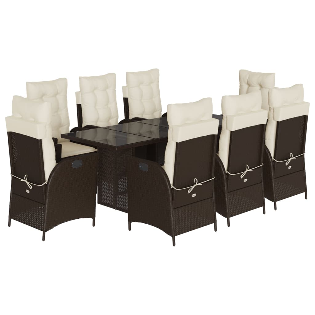 Set da Pranzo da Giardino 9pz con Cuscini Marrone in Polyrattan - homemem39