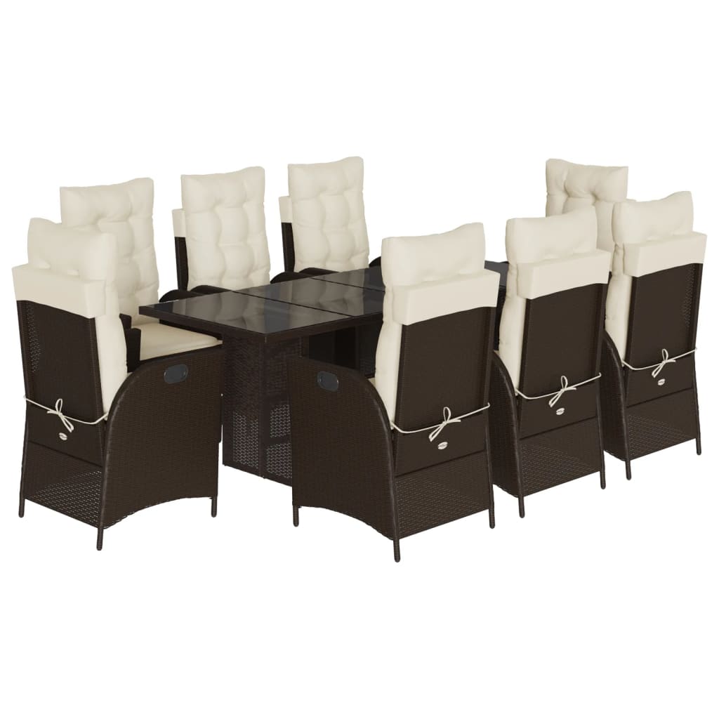 Set da Pranzo da Giardino 9pz con Cuscini Marrone in Polyrattan - homemem39