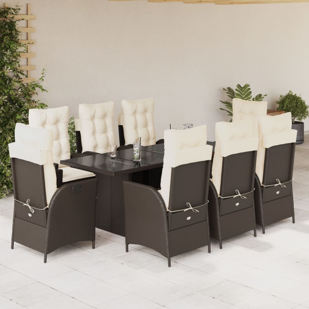 Set da Pranzo da Giardino 9pz con Cuscini Marrone in Polyrattan - homemem39