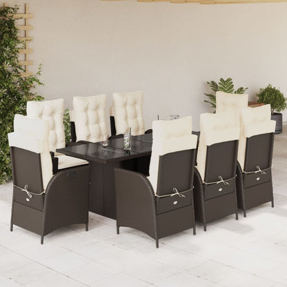 Set da Pranzo da Giardino 9pz con Cuscini Marrone in Polyrattan - homemem39
