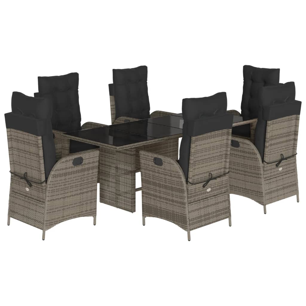 Set da Pranzo da Giardino 7 pz con Cuscini in Polyrattan Grigio - homemem39