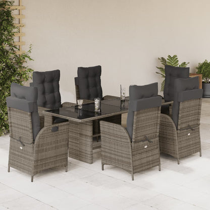 Set da Pranzo da Giardino 7 pz con Cuscini in Polyrattan Grigio - homemem39
