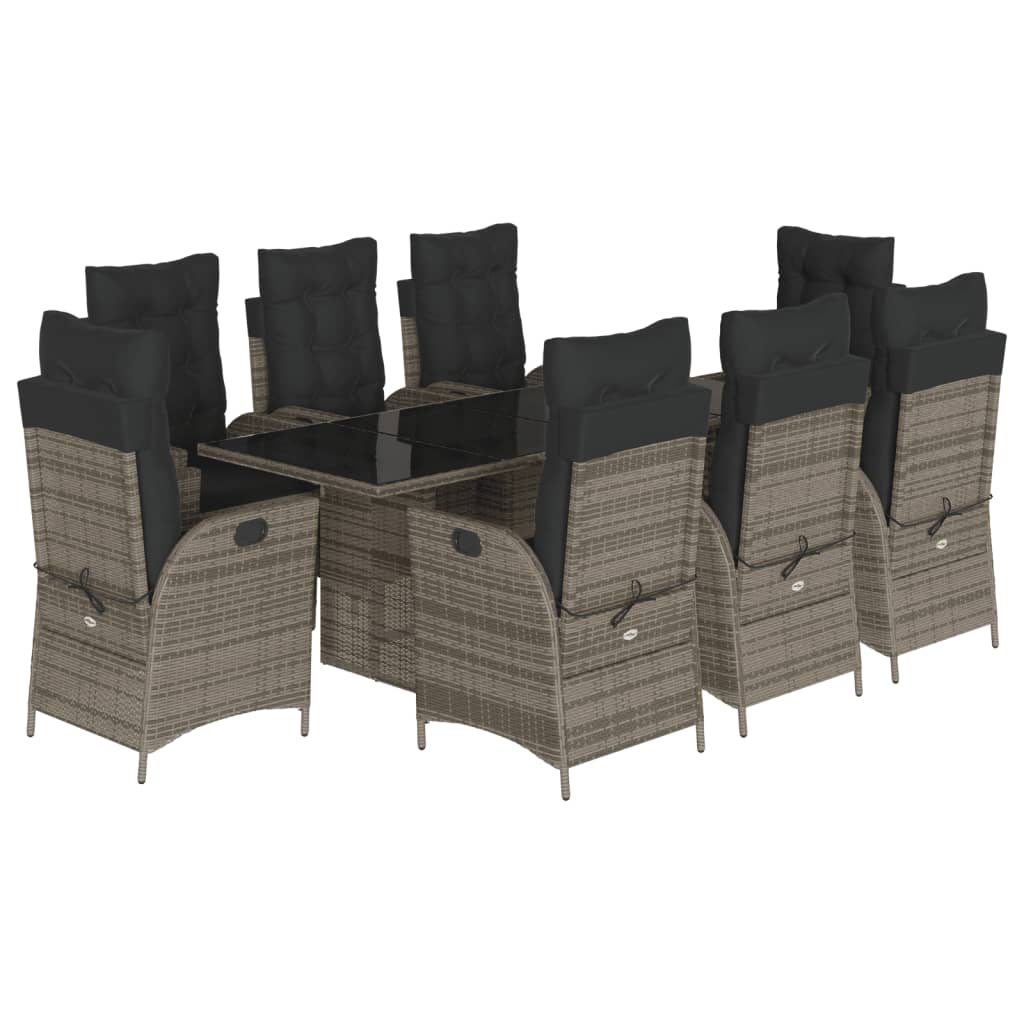 Set da Pranzo da Giardino 9 pz con Cuscini in Polyrattan Grigio - homemem39