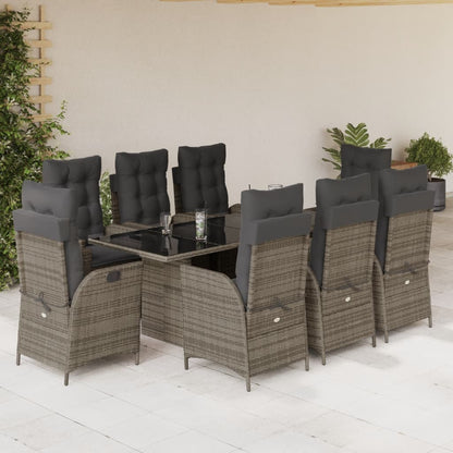 Set da Pranzo da Giardino 9 pz con Cuscini in Polyrattan Grigio - homemem39