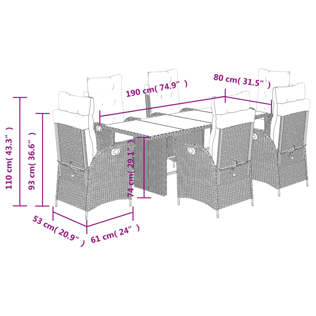 Set Pranzo da Giardino 7 pz con Cuscini Beige Misto Polyrattan | homemem39