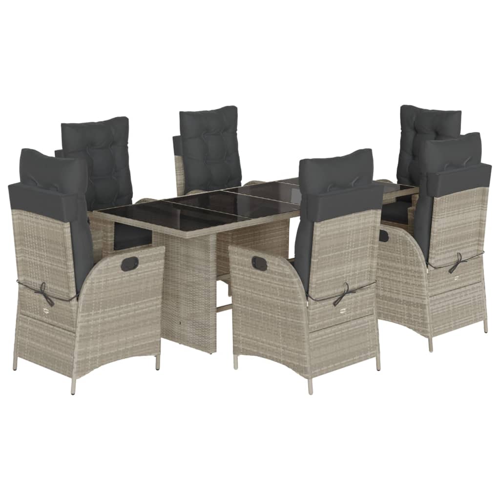 Set da Pranzo da Giardino 7 pz Cuscini Polyrattan Grigio Chiaro - homemem39