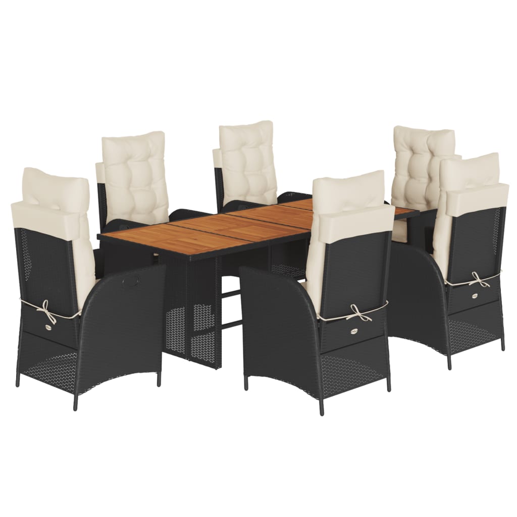 Set da Pranzo da Giardino 7 pz Nero con Cuscini in Polyrattan - homemem39