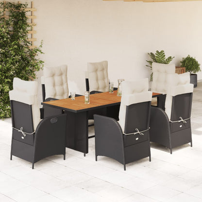 Set da Pranzo da Giardino 7 pz Nero con Cuscini in Polyrattan - homemem39