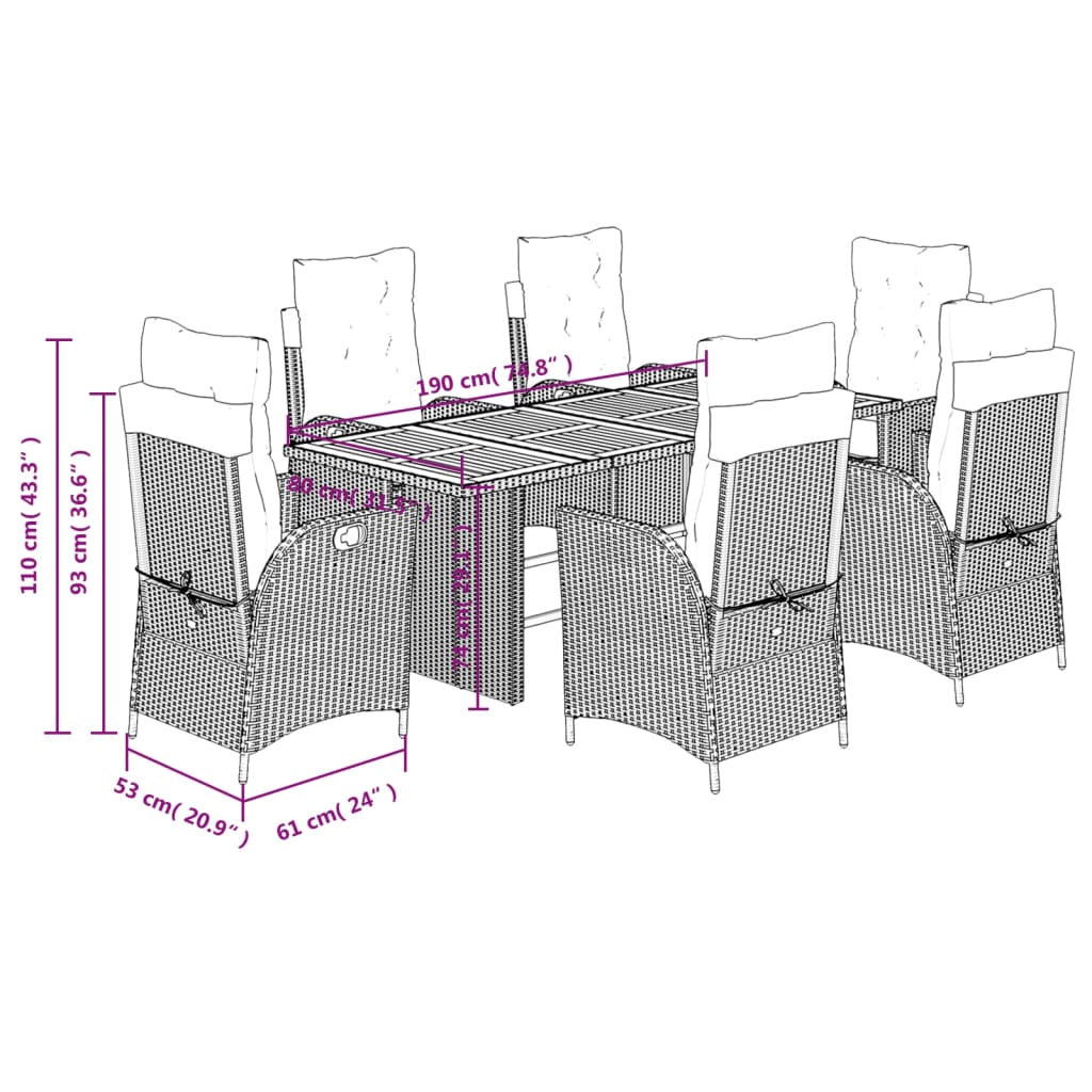 Set da Pranzo da Giardino 7 pz con Cuscini in Polyrattan Grigio | homemem39