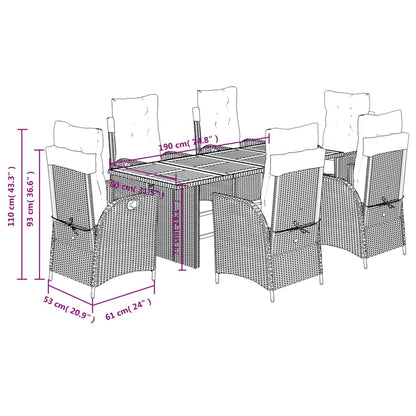 Set da Pranzo da Giardino 7 pz con Cuscini in Polyrattan Grigio | homemem39