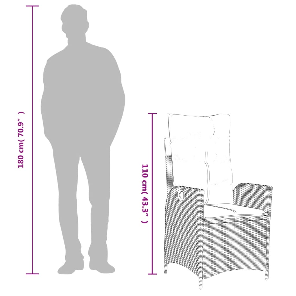 Set da Pranzo da Giardino 7 pz con Cuscini in Polyrattan Grigio | homemem39