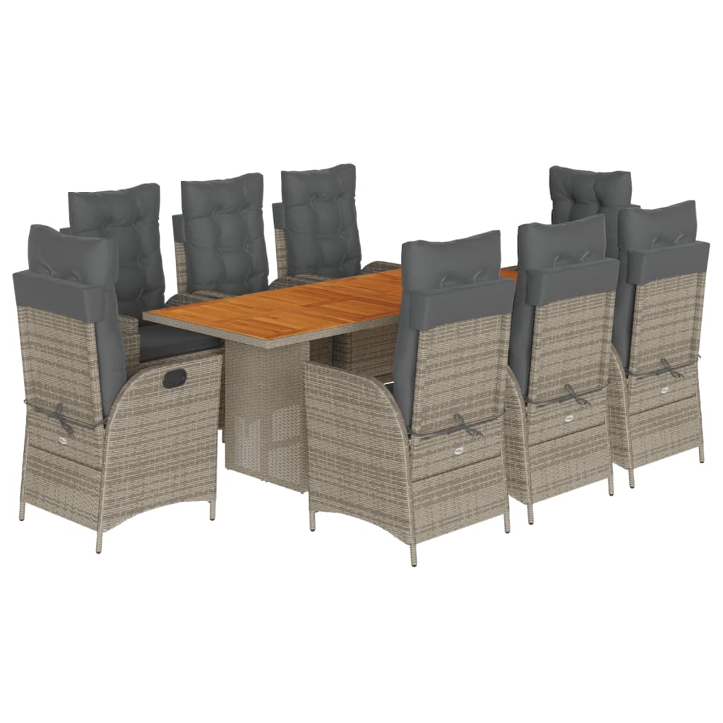 Set da Pranzo da Giardino 9 pz con Cuscini in Polyrattan Grigio | homemem39
