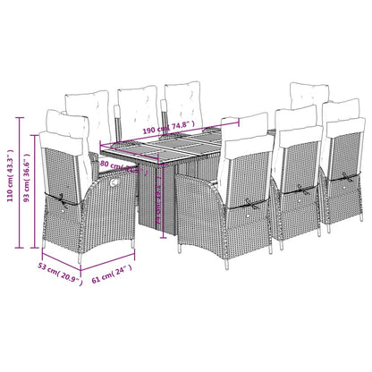 Set da Pranzo da Giardino 9 pz con Cuscini in Polyrattan Grigio | homemem39