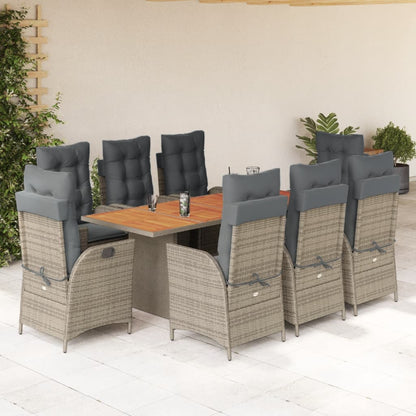 Set da Pranzo da Giardino 9 pz con Cuscini in Polyrattan Grigio | homemem39
