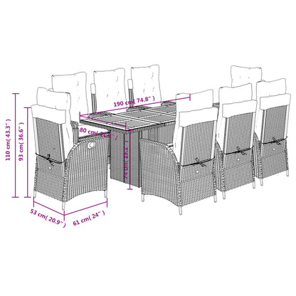 Set da Pranzo da Giardino 9 pz con Cuscini Beige in Polyrattan | homemem39