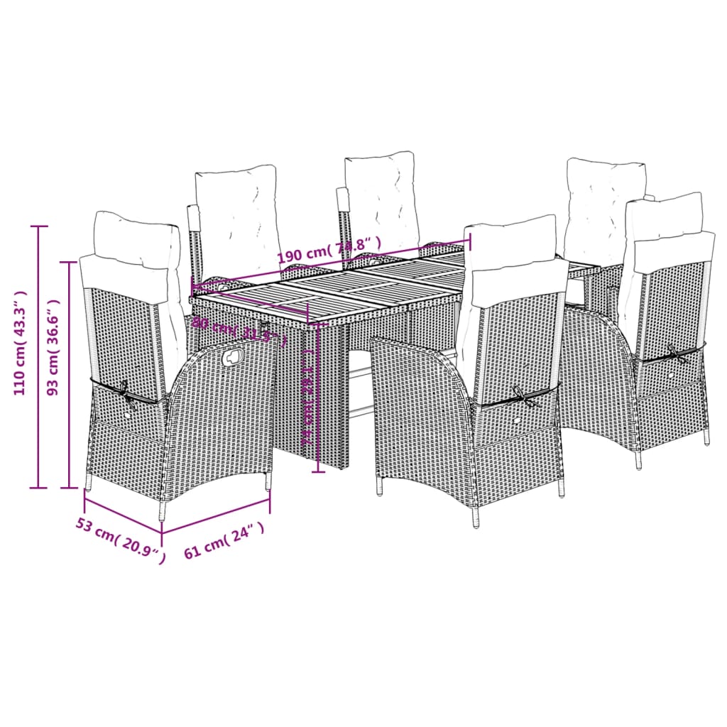 Set Pranzo da Giardino 7 pz con Cuscini Beige Misto Polyrattan | homemem39