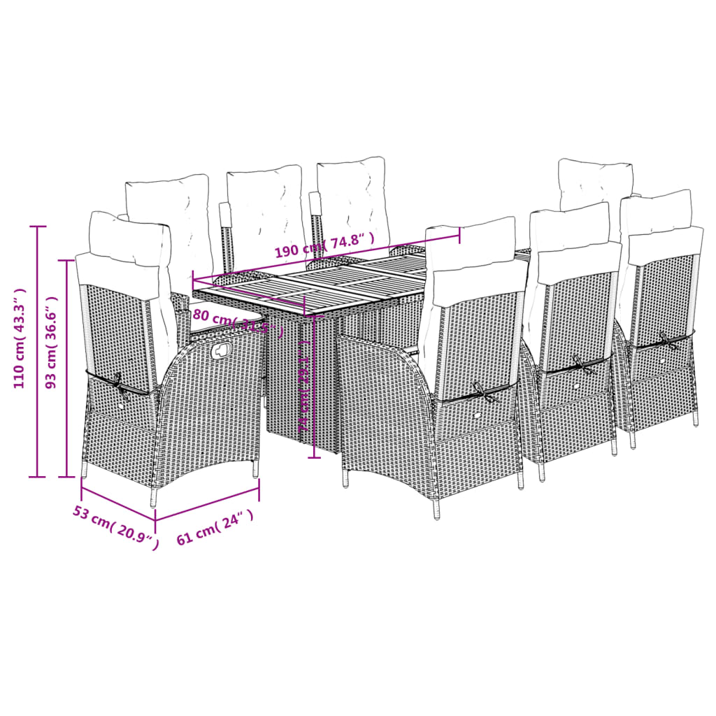 Set Pranzo da Giardino 9 pz con Cuscini Beige Misto Polyrattan | homemem39