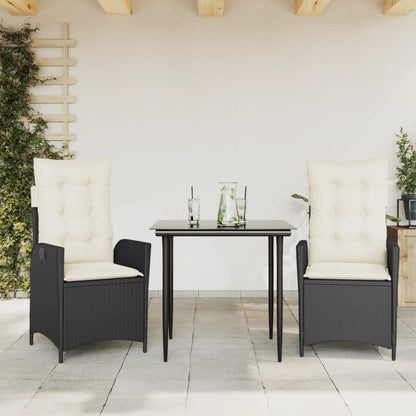 Set da Pranzo da Giardino 3 pz con Cuscini Nero in Polyrattan - homemem39