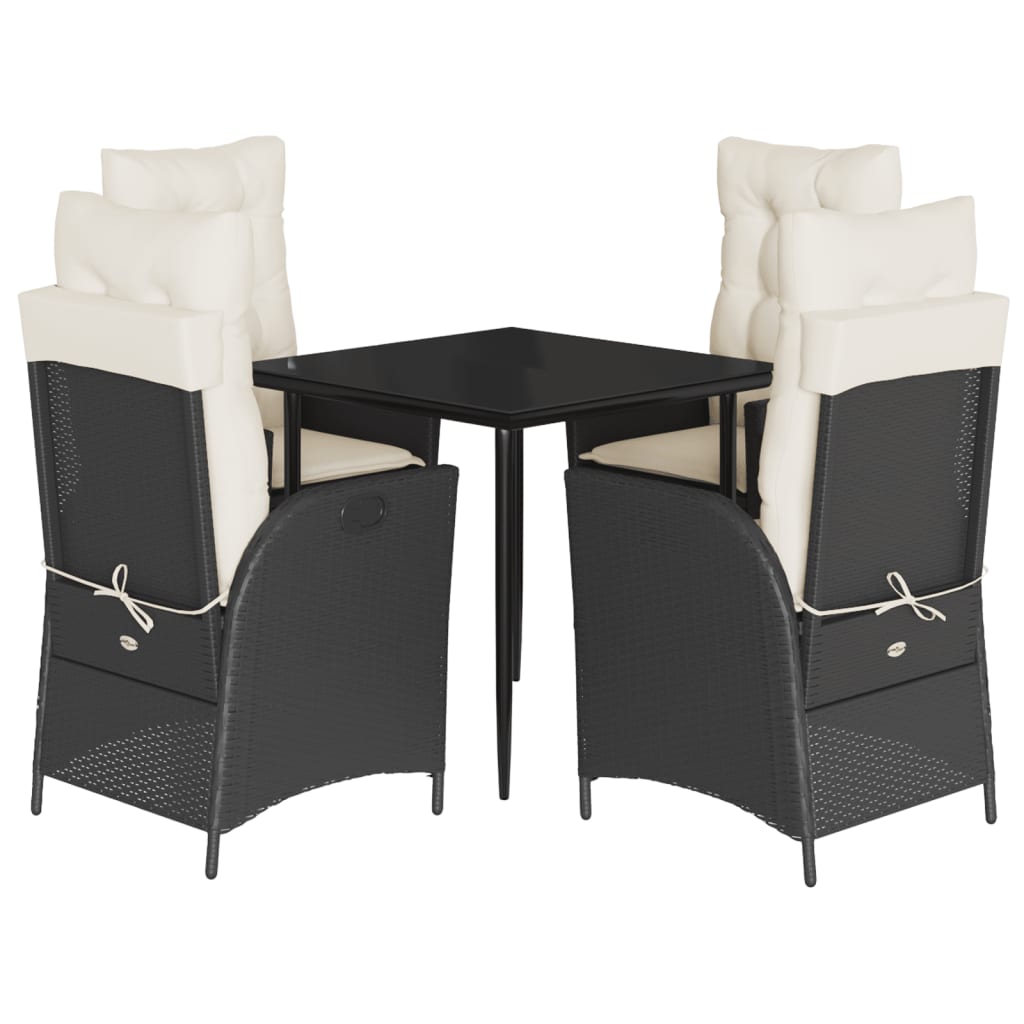 Set da Pranzo da Giardino 5 pz Nero con Cuscini in Polyrattan - homemem39