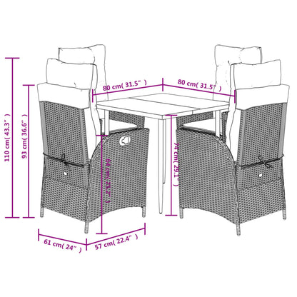 Set da Pranzo da Giardino 5 pz Nero con Cuscini in Polyrattan