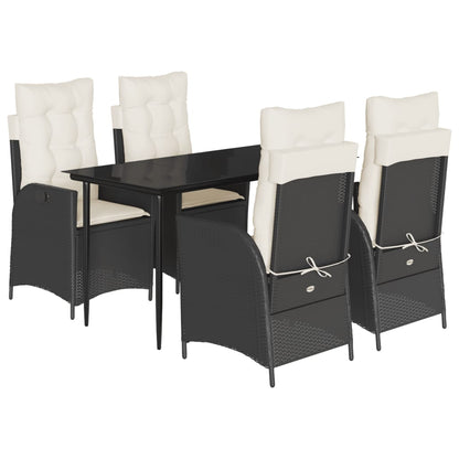 Set da Pranzo da Giardino 5 pz Nero con Cuscini in Polyrattan - homemem39