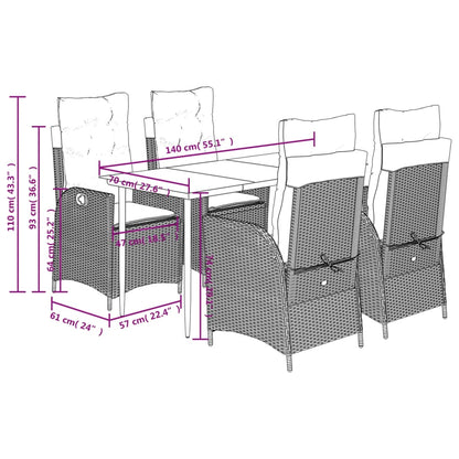 Set da Pranzo da Giardino 5 pz Nero con Cuscini in Polyrattan | homemem39