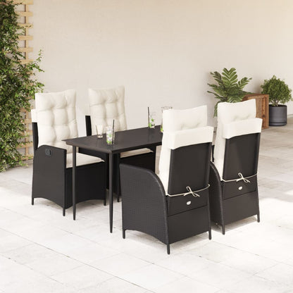Set da Pranzo da Giardino 5 pz Nero con Cuscini in Polyrattan - homemem39