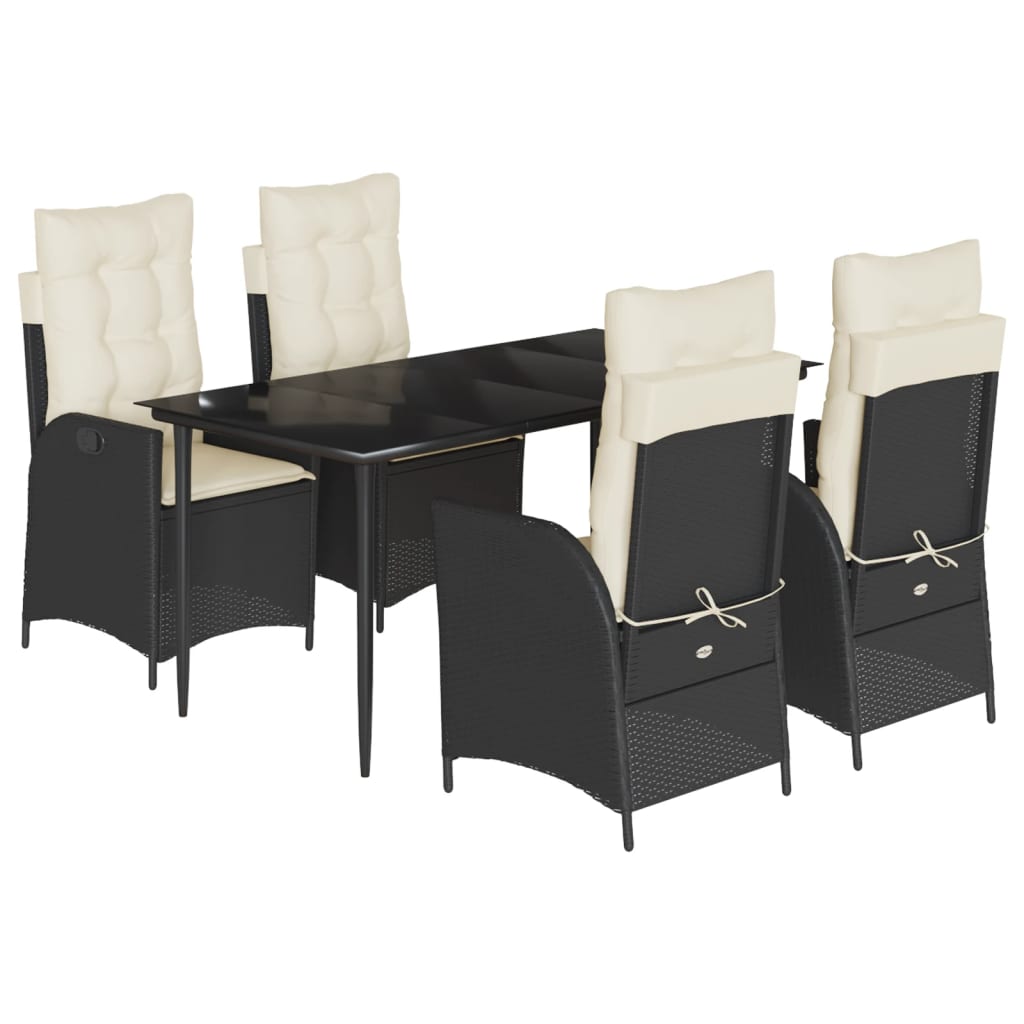 Set da Pranzo da Giardino 5 pz Nero con Cuscini in Polyrattan - homemem39