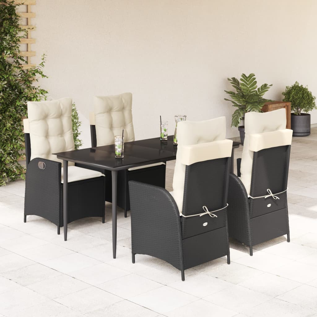 Set da Pranzo da Giardino 5 pz Nero con Cuscini in Polyrattan - homemem39