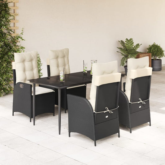 Set da Pranzo da Giardino 5 pz Nero con Cuscini in Polyrattan - homemem39
