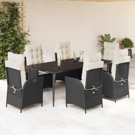 Set da Pranzo da Giardino 7 pz Nero con Cuscini in Polyrattan - homemem39