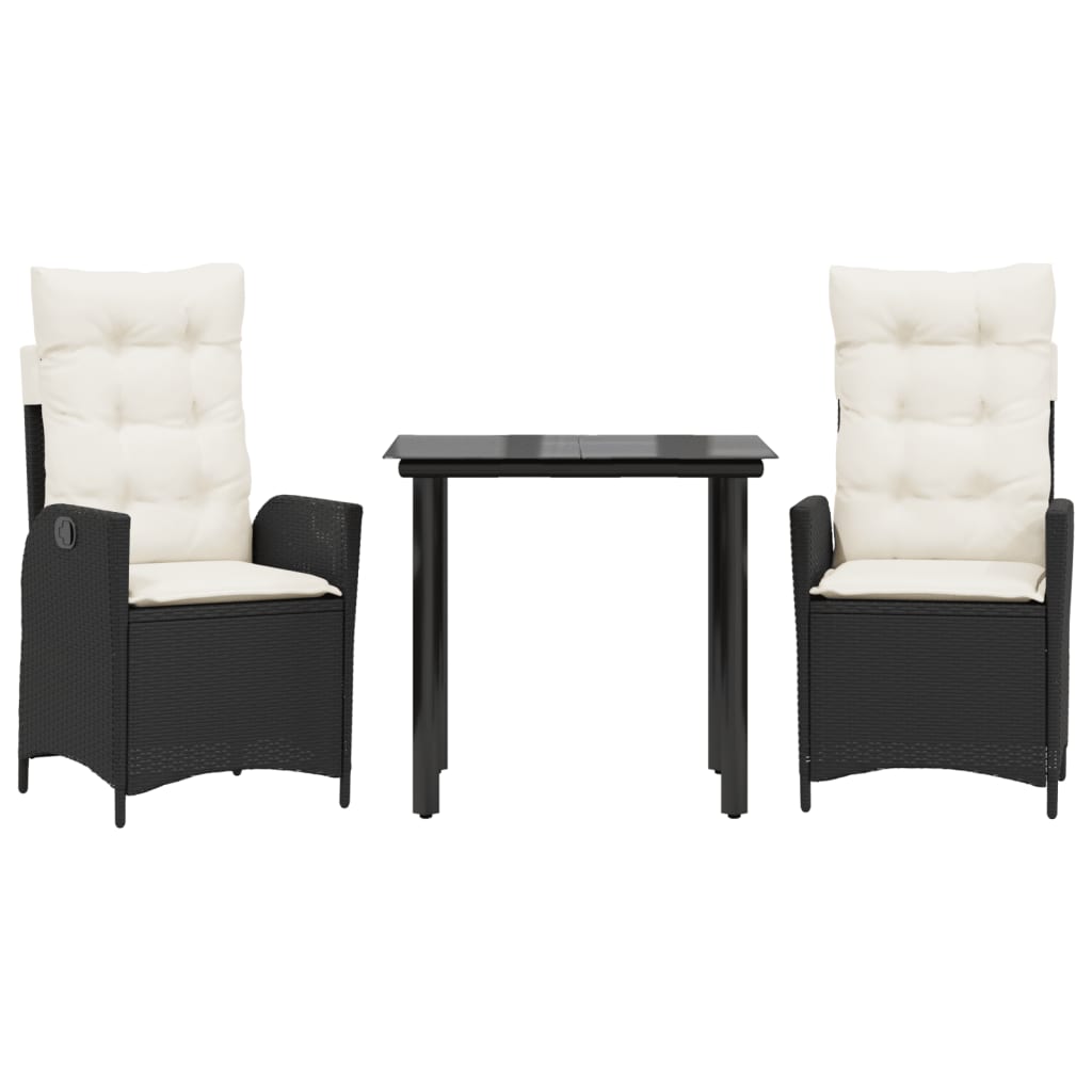 Set da Pranzo da Giardino 3 pz con Cuscini Nero in Polyrattan - homemem39