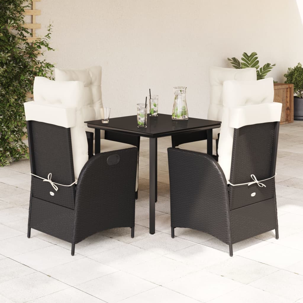 Set da Pranzo da Giardino 5 pz Nero con Cuscini in Polyrattan - homemem39