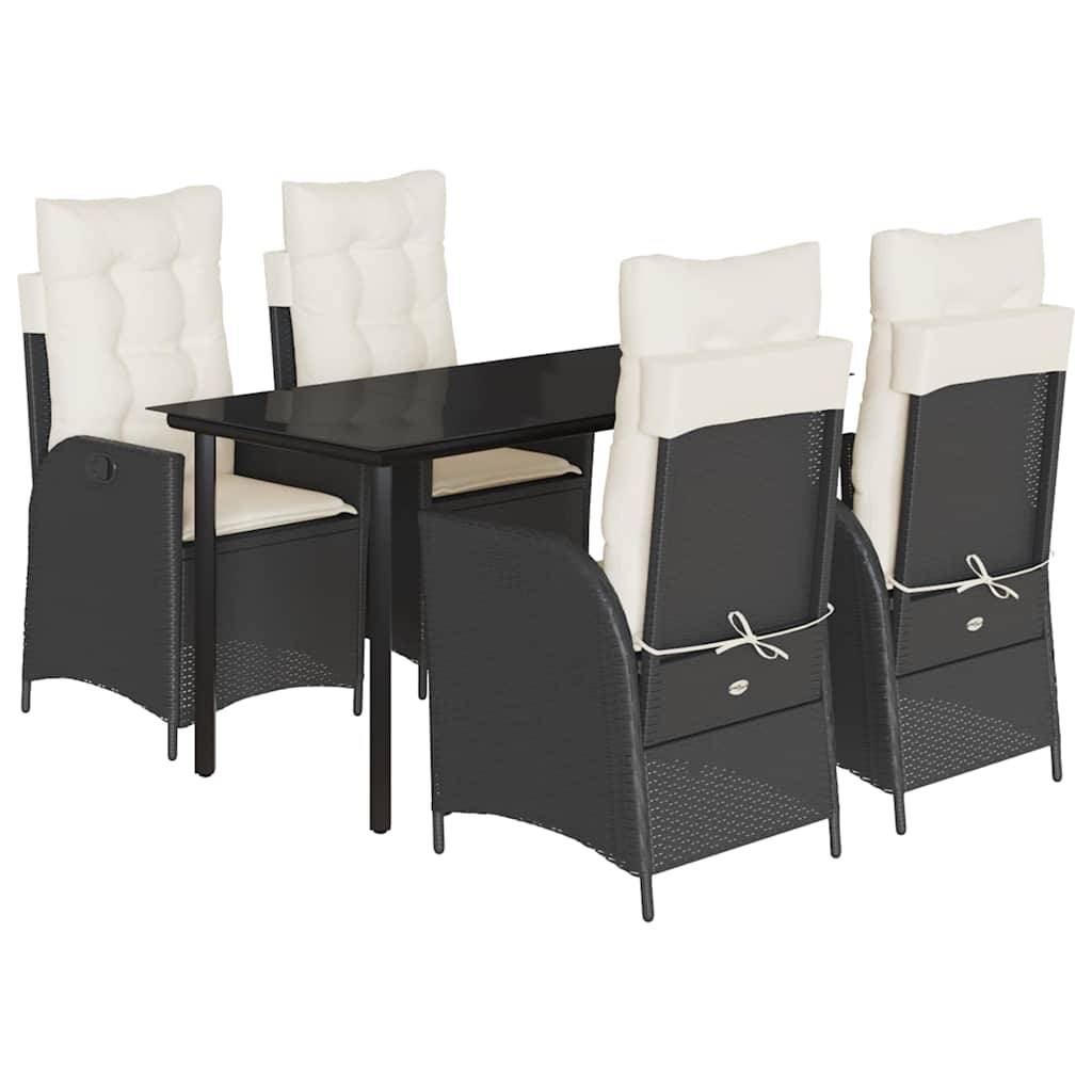 Set da Pranzo da Giardino 5 pz Nero con Cuscini in Polyrattan - homemem39