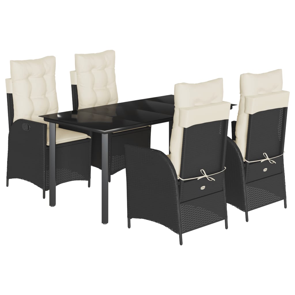 Set da Pranzo da Giardino 5 pz Nero con Cuscini in Polyrattan - homemem39
