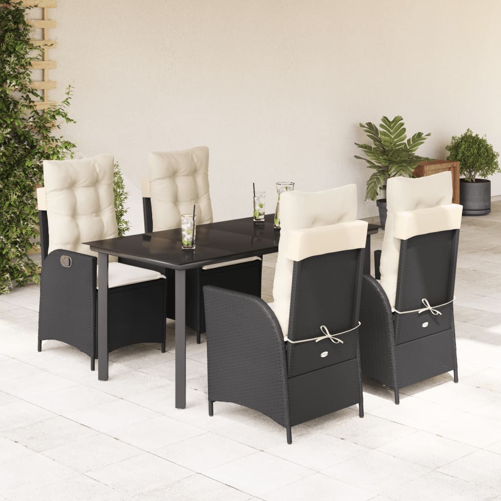 Set da Pranzo da Giardino 5 pz Nero con Cuscini in Polyrattan - homemem39